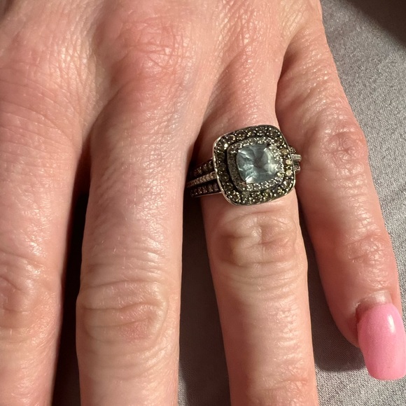 LeVian 14k Chocolate Diamonds Sea Blue Aquamarine Diamond Ring Size 7 - Picture 10 of 12